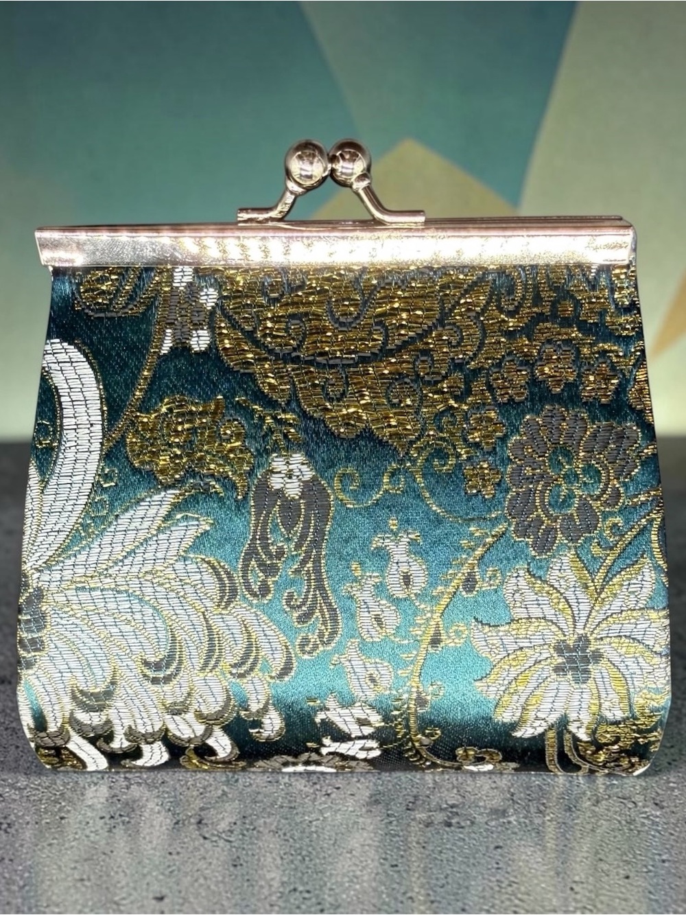 Floral Brocade Cocktail Handbag Crossbody Kiss Lock Clutch Coquette Bag S Chain